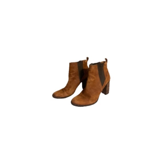 Franco Sarto Cognac Leather and Suede Block Heeled Booties - Women’s Size 9 - Picture 1 of 10